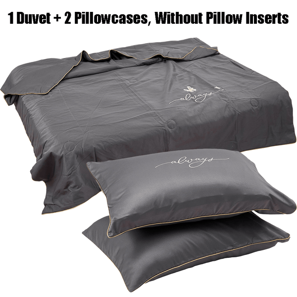 3PCS Luxury Embroidered Summer Bedding Set, Air-Conditioning Thin Quilt Set, Washed Twill Lightweight & Soft Breathable for Hot Sleepers, Machine Washable, Comtemporary Style 100% Polyester (1 Duvet + 2 Pillowcases, Without Pillow Inserts)