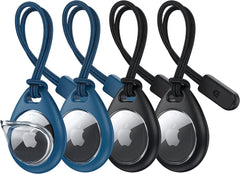 Unbreakcable 360° Protective Case for Airtag, [4-Pack] Airtags Keyring Holder, Scratch-Resistant, Lock Design, Keychain for Airtag, TPU Full Cover Case for Key, Bag, Luggage, Pet Collar (Black & Blue)