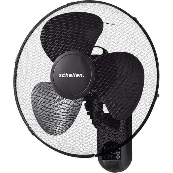 Schallen BLACK 16 Inch Wall Mounted Fan with Remote Control, Oscillating Cooling Fan 40cm, 3 Speed Settings, Timer Function, Quiet Wall Fan for Bedroom, Office, Kitchen, Garage, Home Cooling Fan UK, Adjustable Tilt Air Circulator, Energy Efficient Wall Fa