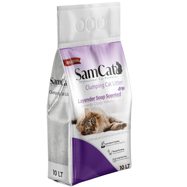 SamCat 10L Lavender Soap Scented Clumping Cat Litter - Low Dust & Tracking, Strong Clumping, Long Term Use