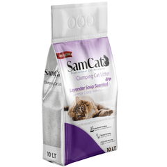 SamCat 10L Lavender Soap Scented Clumping Cat Litter - Low Dust & Tracking, Strong Clumping, Long Term Use