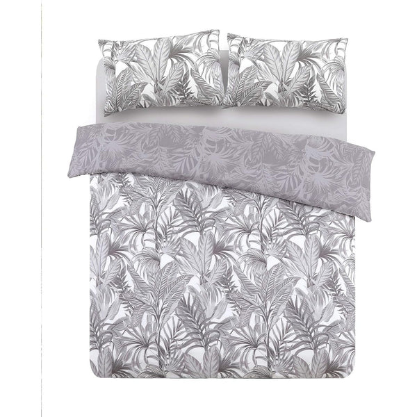 Night Comfort Breathable Duvet Cover with Pillowcases | 100% Polycotton Percale Exclusive Peyton Grey White Design | Machine Washable and Non-Allergenic Bedding Set