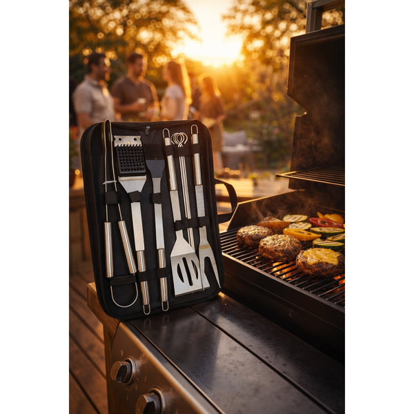 6 Piece BBQ Tool Set Stainless Steel Barbecue Tool Set with Carry Case for Grill, Camping, Outdoor Cooking
