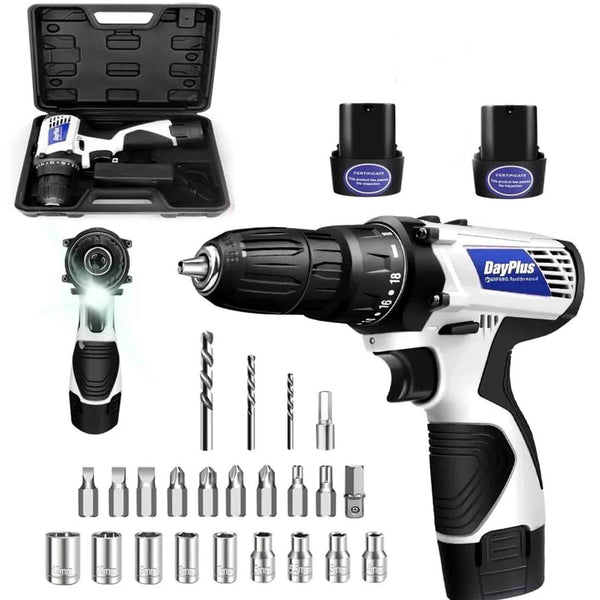 Cordless Drill Driver Power Combi Drill Kit Electric Screwdriver Set with 2-Speed, 18+1 Torque 3/8