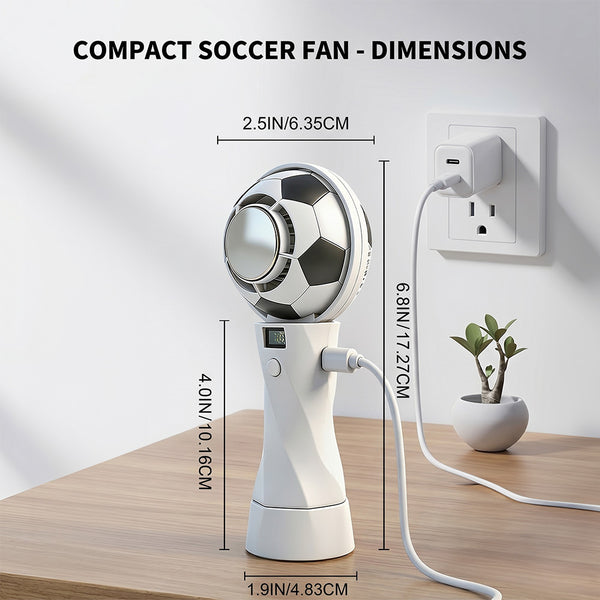 Portable Football Design Handheld Fan, USB Rechargeable Mini Fan, High-Velocity Portable USB Cooling Fan with Digital Display, Mini Soccer Desk Fan for Sports & Travel