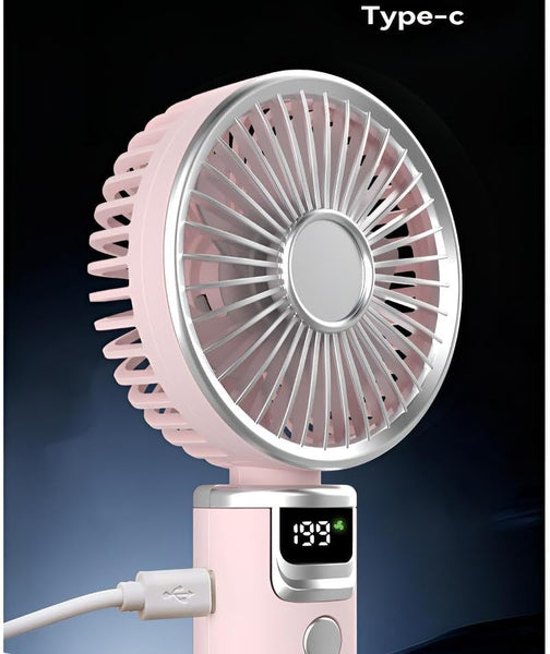 Rechargeable Handheld High-Speed Wind Turbine Fan, Outdoor Portable Small Fan, with Power and Gear Display, Long Press the Switch to Immediately Turn It Off.