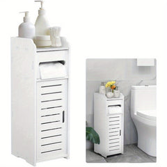 White Bathroom Cabinet, Waterproof Toilet Storage Cupboard Shelf Floor Standing Toilet Silm Shelf Storage Rack with Drawer Space Saver Organizer for Living Room Bedroom Kitchen Hallway 17 x 22 x 56cm