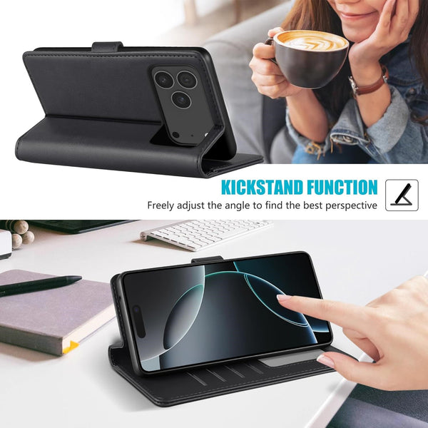 Leather Wallet Flip Cover with Card Holder, Stand Feature, Magnetic Closure, Compatible with iPhone 17 Pro Max 16 15 14 Pro Max 13 12 11 XR 8 7 SE 2022