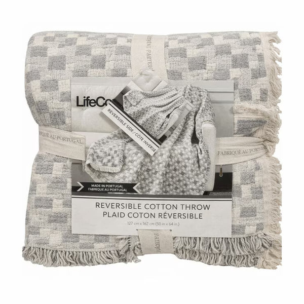 Life Comfort Reversible 100% Cotton Gauze Grey Throw, 127 X 162 Cm