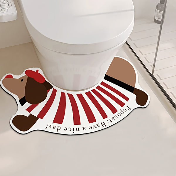 1pc Cute Dachshund Bathroom Mat, Silica Gel U-Shaped Non-Slip Absorbent Foot Mat, Hand Wash Only, Soft PVC Material, Home Decor