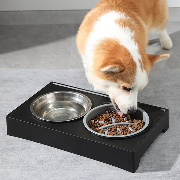 Raised Dog Bowl Height-Adjustable, Elevated Dog bowls with Stainless Steel Bowl and PP bowl, for Small Medium & Large Dogs, Black, 45*26*27.5cm