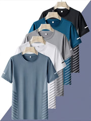 Men's T-shirt multi colored five piece set business style casual fashion short sleeved top
