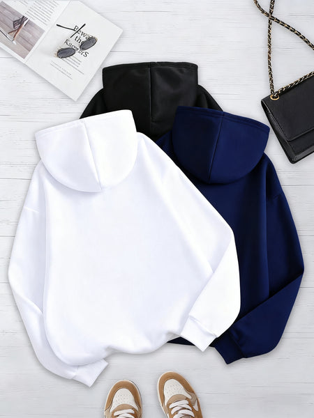 Women's Solid Color 3pcs Set Hooded Sweatshirt with Kangaroo Pocket and Drawstring Hood