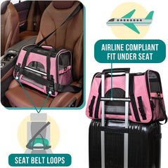 Petami Premium Airline Approved Soft-Sided Pet Travel Carrier | Ideal for Small - Medium Sized Cats, Dogs, and Pets | Ventilated, Comfortable Design with Safety Features (Small, Pink)