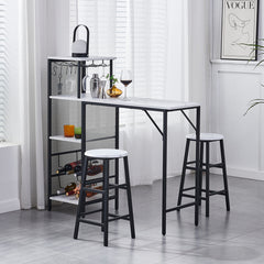 3pcs Bar Table and Stools Set, Kitchen Breakfast Bar Table and Chairs Set 2 with Cup Holder and Wine Rack, Bar Table Sets Furniture for Kitchen, Dining Room, Pub, Cafe