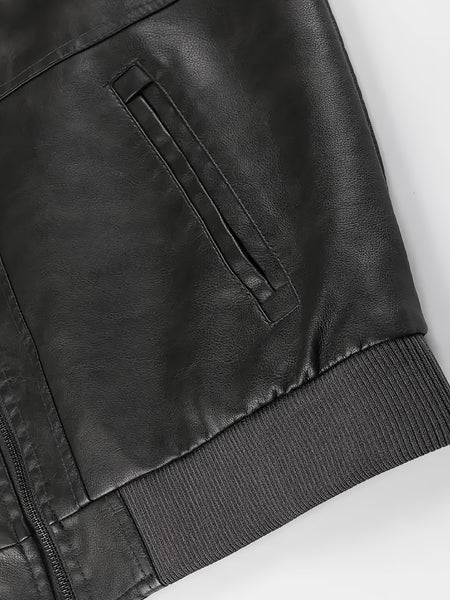 2907 Cross-Border New Double-Zipper Hooded Faux Leather Jacket Men'S Casual Fashion Motorcycle Jacket Men'S Korean Version Trendy Solid Color Coat Men