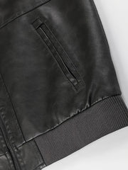 2907 Cross-Border New Double-Zipper Hooded Faux Leather Jacket Men'S Casual Fashion Motorcycle Jacket Men'S Korean Version Trendy Solid Color Coat Men