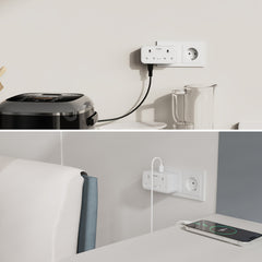 UK to EU Travel Adapter with 3 USB Ports & 2 AC Outlets - 3250W Power Max, 2-Pin Sockets for Germany, France, Spain, Greece, Netherlands, Poland, Portugal - White/Black