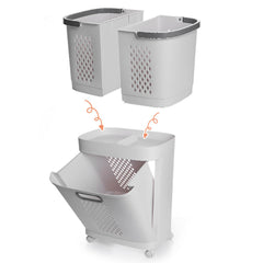 1 piece, white, bathroom and toiletries storage basket, upper layer can be used separately, non perforated household multifunctional plastic dirty clothes basket, multi-layer snack, beverage, toy storage basket, household small item storage basket, freely