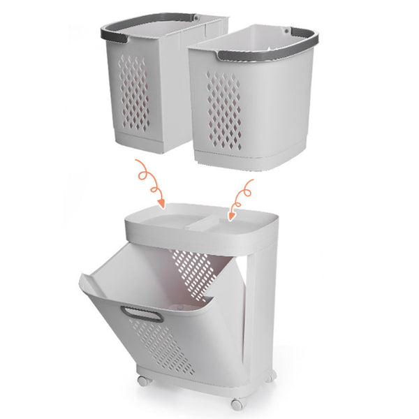 1pc, White Two-Layer, Bathroom Dirty Clothes Sorting And Storage Basket, Household Multi-Purpose Laundry Changing And Storage Basket, Upper Compartment Dirty Clothes Basket, Fruit, Vegetable, Snack And Toy Storage Basket, Large Capacity Space Saving, Non