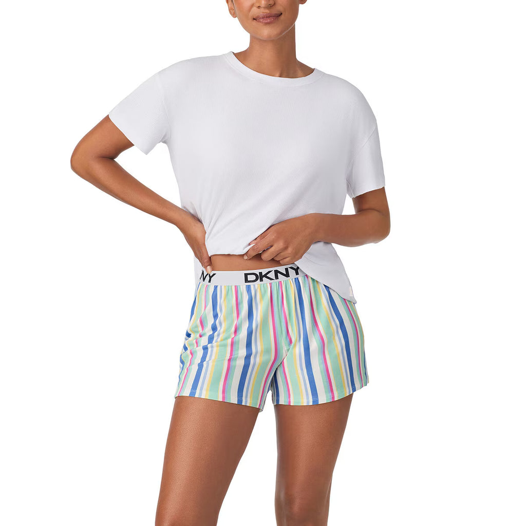 DKNY Ladies Tee & Boxer Pyjama Set in White Sorbet