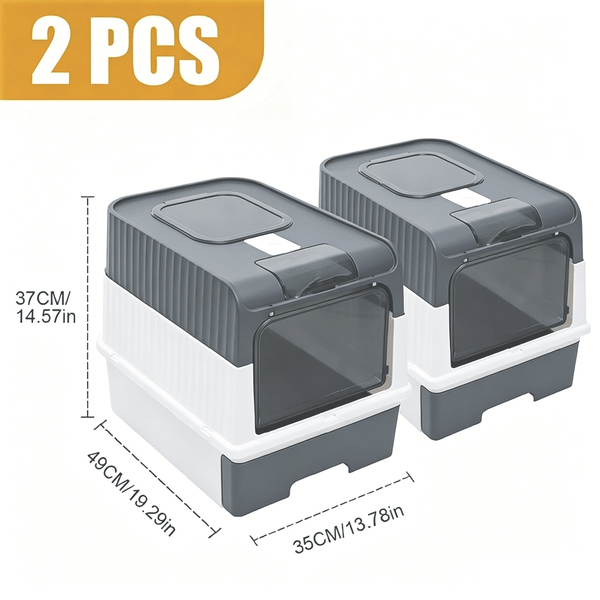 2PCS XL Large Cat Litter Box Self Cleaning Pan Drawer Anti-Splashing Cat Potty Tray Grey 49X35X37CM