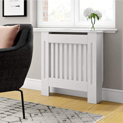 Radiator Cover Cabinet Large Small Wooden Radiator Cover, White Wood Painted MDF Cabinet Heater Cover Cabinet, Slats, Grill, Wood Top Shelf Easy Assembly for Living Room, Hallway, Bedroom Decoration