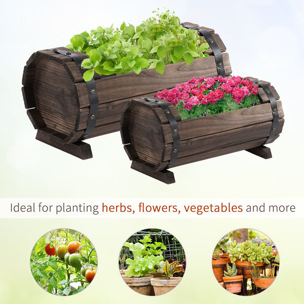 Outsunny 2Pcs Wooden Flower Plant Pot Outdoor Plant Box with Solid Wood