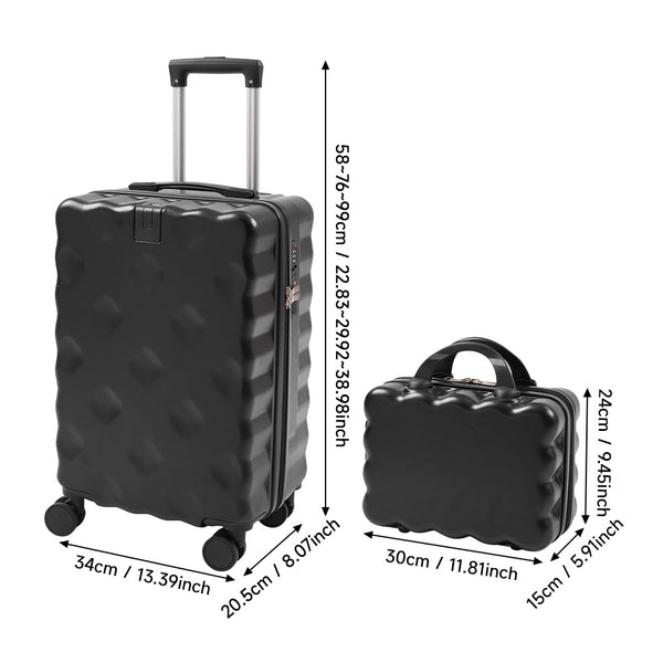 2pcs Luggage Set Cabin Suitcase, Lightweight Luggage Hard Shell Travel Trolley Case, Travel Suitcase Sets with Cup Holder and Hook, Carry on Hand Cabin Luggage with Beauty Case