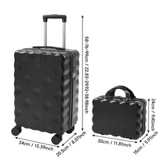 2pcs Luggage Set Cabin Suitcase, Lightweight Luggage Hard Shell Travel Trolley Case, Travel Suitcase Sets with Cup Holder and Hook, Carry on Hand Cabin Luggage with Beauty Case