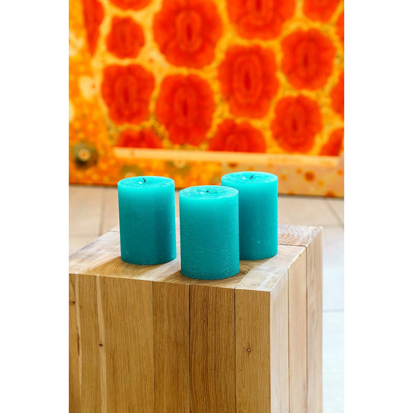3pcs Turquoise Pillar Candles Set - Unscented Smokeless Wick, 7.5cm x 10cm (3