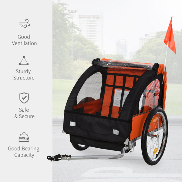 2-Seat Child Bike Trailer Bicycle Wagon for Kid W/ Seat Belt Hitch Coupler