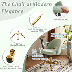 Office Chair Velvet Fabric Swivel Computer Desk Chair Comfy Armless Vanity Task Chair With Adjustable Height, Ergonomic Chair for Home Bedroom (Delicate Lilac)
