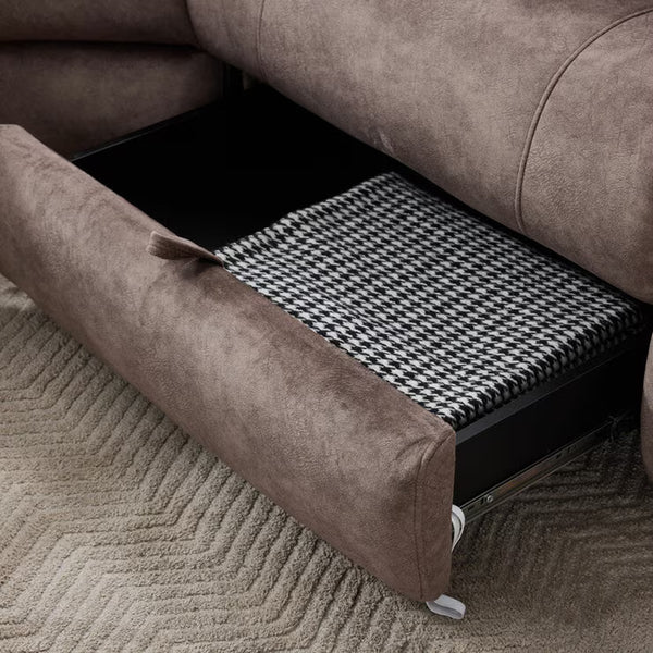 Vegas Brown Fabric Power Reclining Sectional Sofa with Storage Drawer