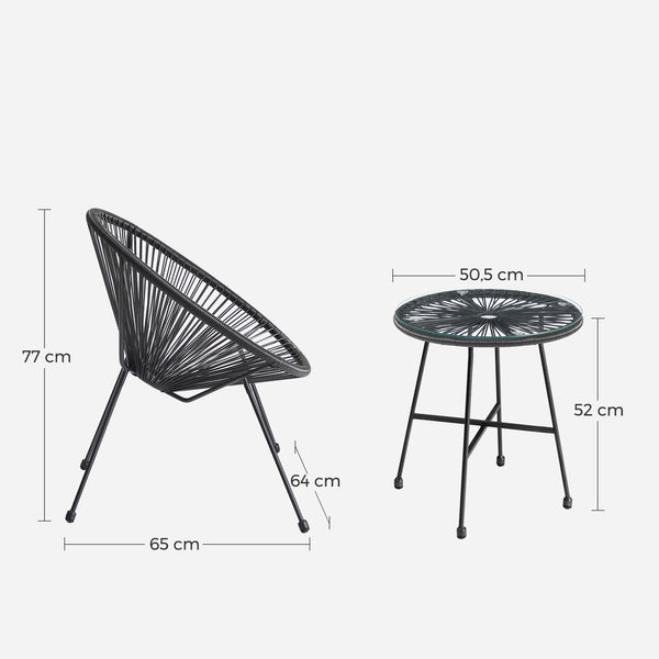 Garden Patio Furniture Set 3pcs, Acapulco Chair, Outdoor Seating, Glass Top Table and 2 Chairs, Indoor and Outdoor Conversation, Black,Green
