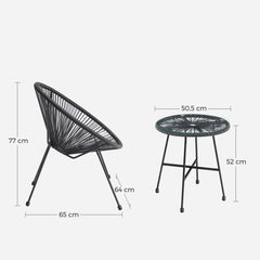 Garden Patio Furniture Set 3pcs, Acapulco Chair, Outdoor Seating, Glass Top Table and 2 Chairs, Indoor and Outdoor Conversation, Black,Green