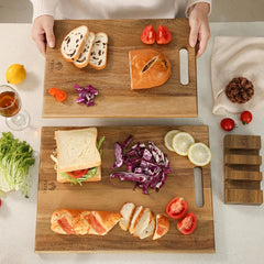 3pcs Acacia Wood Cutting Boards Set | Large Wooden Cutting Boards with Handle, Thick Chopping Boards for Meat, Fruit, Vegetables, and Cheese - Polished Surface, Safe