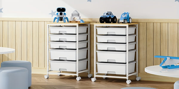 KINGRACK 5-Drawer Rolling Storage Cabinet with Lockable Casters & /Grey Drawers - Heavy-Duty Iron Frame, Space-Saving Mobile Organizer Cart, Compact 27-Inch Height, 3.2 Cu Ft Capacity, Stackable Design for Bedroom, Living Room, Home Office - Easy As