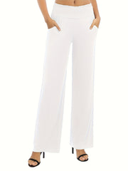 Tooluck Ladies' casual elastic waist straight trousers