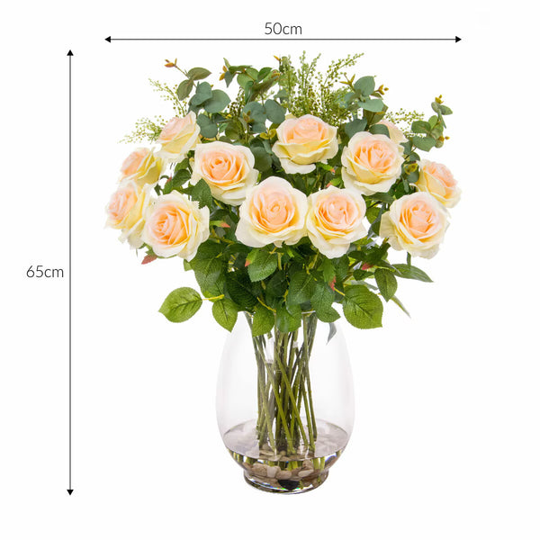 Artificial Roses in Glass Vase in 2 Colours