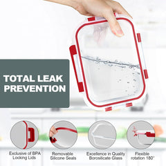 VERONES 10Pack Glass Meal Prep Containers, Airtight Glass Lunch Containers,Stackable Glass Food Storage Containers Set with Lids,Exclusive of BPA, for Microwave,Oven, Freezer&Dishwasher Friendly,Red