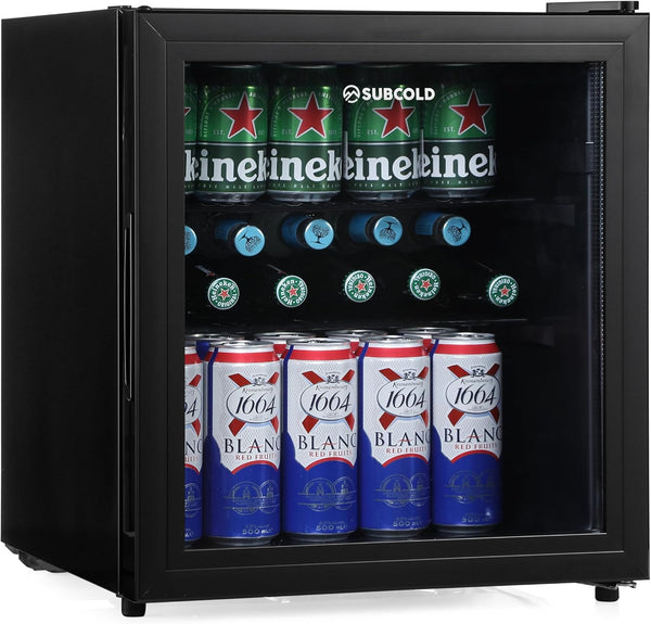 Subcold Cave60 LED Solid Door Beer Fridge for Wine & Drinks | Mini Chiller with Can Dispenser | 54 Cans (Black)