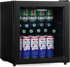 Subcold Cave60 LED Solid Door Beer Fridge for Wine & Drinks | Mini Chiller with Can Dispenser | 54 Cans (Black)