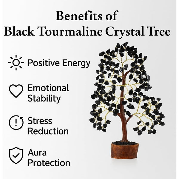 Black Tourmaline Crystal Tree of Life – Natural Healing Chakra Gemstone Tree for Protection, Powerful Positive Energy & Feng Shui Home Decor, Spiritual Gift for Women (Mini Crystal Guide Included)