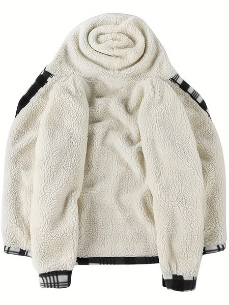 Men's Full-Zip Winter Sports Plaid Hoodie with Sherpa Lining, Warm Hooded Jacket