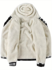 Men's Full-Zip Winter Sports Plaid Hoodie with Sherpa Lining, Warm Hooded Jacket