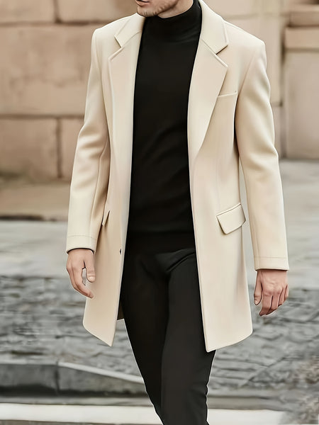 Men's Trench Coat, Men's Gift, Men's Long Warm Dragon and Phoenix Windbreaker Jacket, Classic Simple Fashionable Casual Men's Outerwear