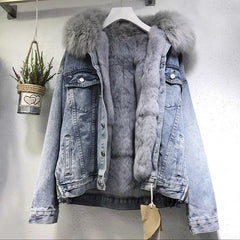 Women's Cozy -Lined Denim Jacket - Casual Long Sleeve Outerwear, Loose Fit, Button-Up Front, Flap Pockets, Solid Color, Perfect for Fall/Winter, Casual Winter Wear | Relaxed Fit Jacket | Lined Jacket