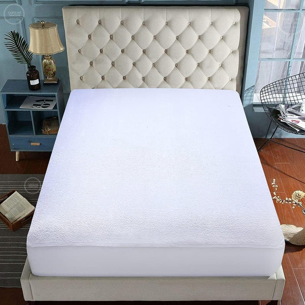 Caroline Shatuik 100% Waterproof Mattress Protector Double-30Cm Extra Deep Stretch Skirt Non-Noisy Terry Top Fitted Mattress Protector Double Bed Cover(137X190Cm)