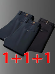 3pcs High-Elasticity Men's Business Casual Dress Pants, All-Season Wear, Wrinkle- No Ironing Required, Professional Style, Classic Design, Premium Craftsmanship, Machine Washable Fashion Men's Wear